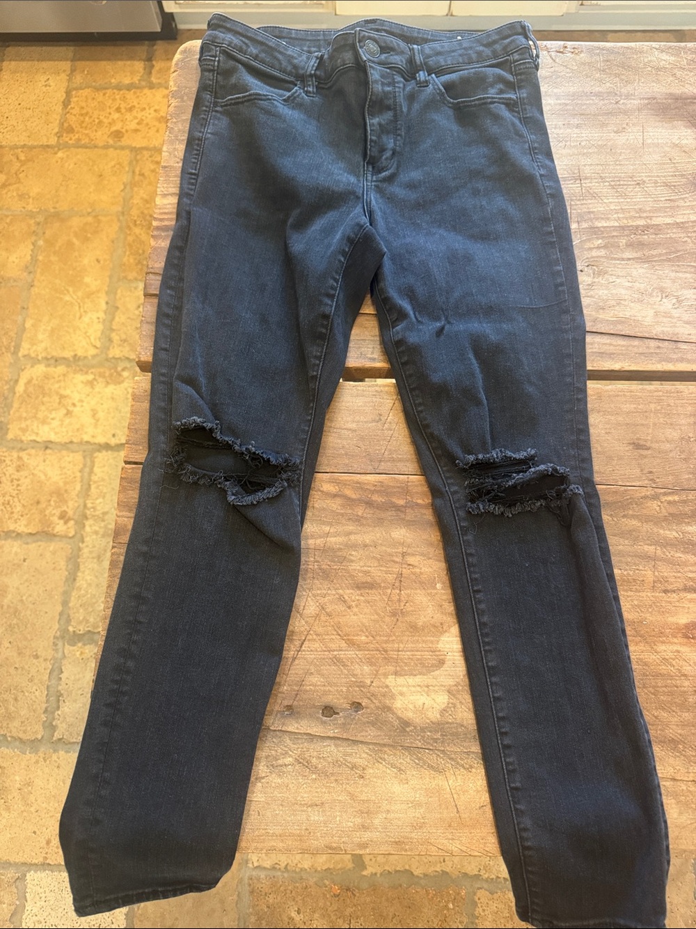 American Eagle Outfitters Black Ripped High-Rise Skinny Jeans
